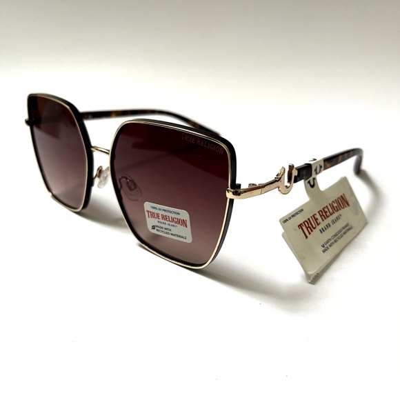 NWT TRUE RELIGION Oversized Square Sunglasses Gradient Brown Tortoise Shell Logo - Picture 7 of 7
